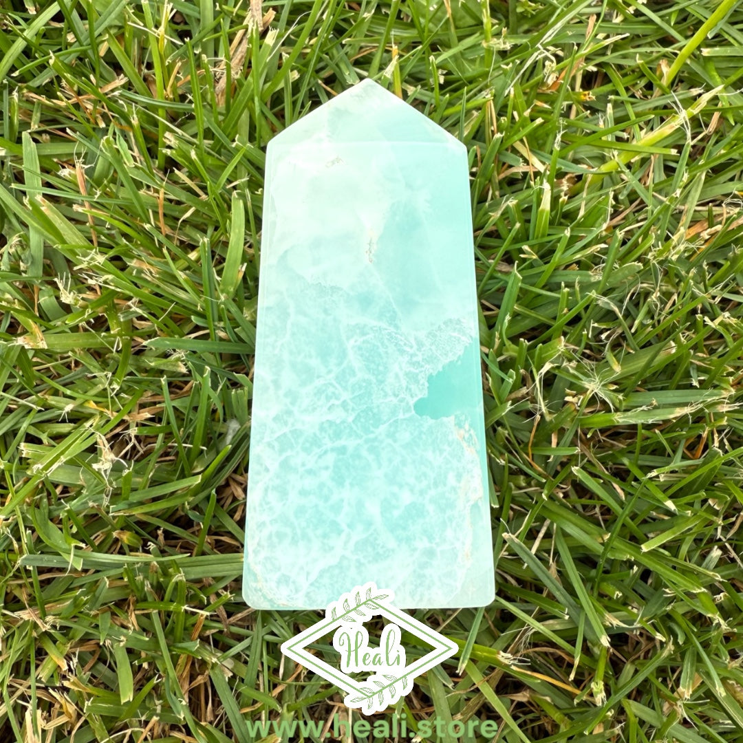 Blue Caribbean Calcite Small Tower - Home + Altar Decor - Crystal Tower