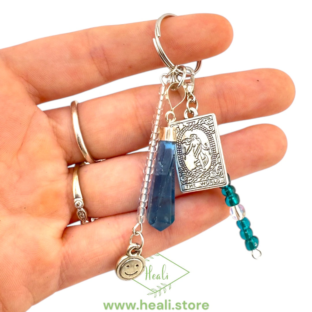 Fluorite Key Chain // The World Tarot Card Charm