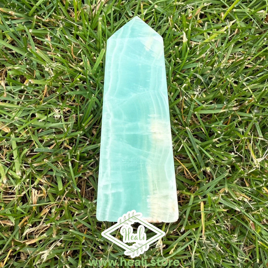 Blue Caribbean Calcite Small Tower - Home + Altar Decor - Polished Crystal Tower