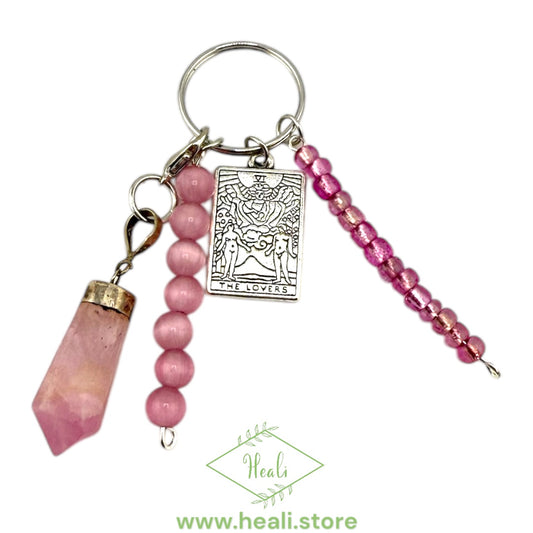 Pink Aragonite Key Chain // The Lovers Tarot Card Charm