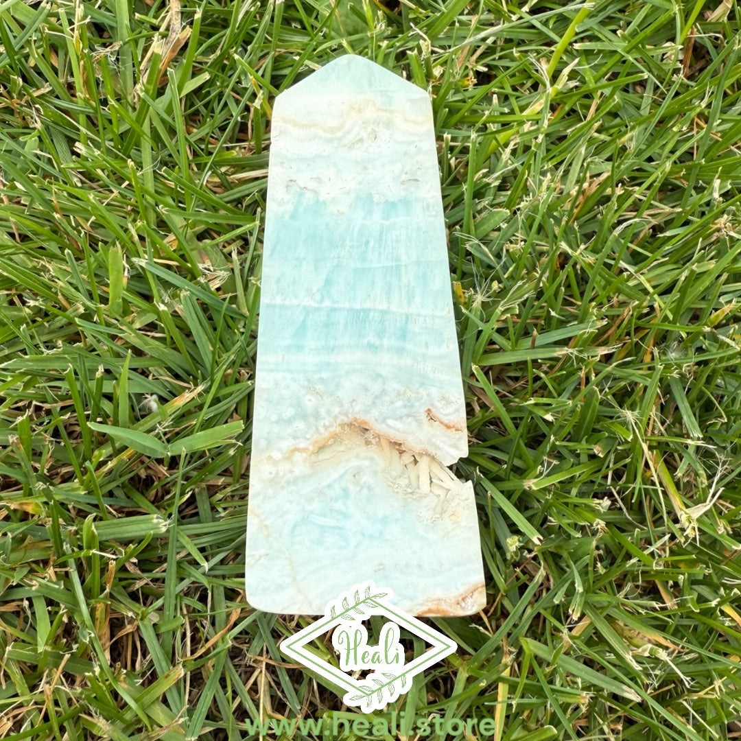 Blue Caribbean Calcite Small Druzy Tower - Home + Altar Decor - Crystal Tower