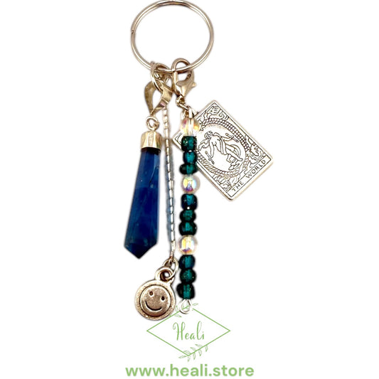 Fluorite Key Chain // The World Tarot Card Charm