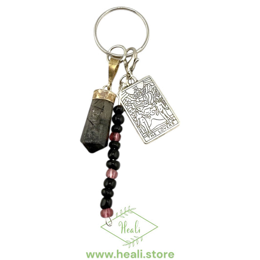 Smoky Quartz Key Chain // The Lovers Tarot Card Charm