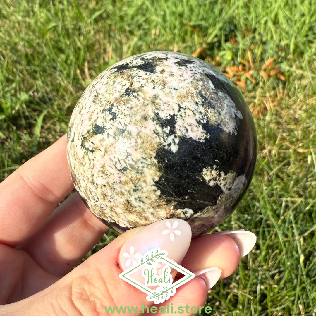 Black Jade with Pink Thulite (Khyber Stone) Small Sphere