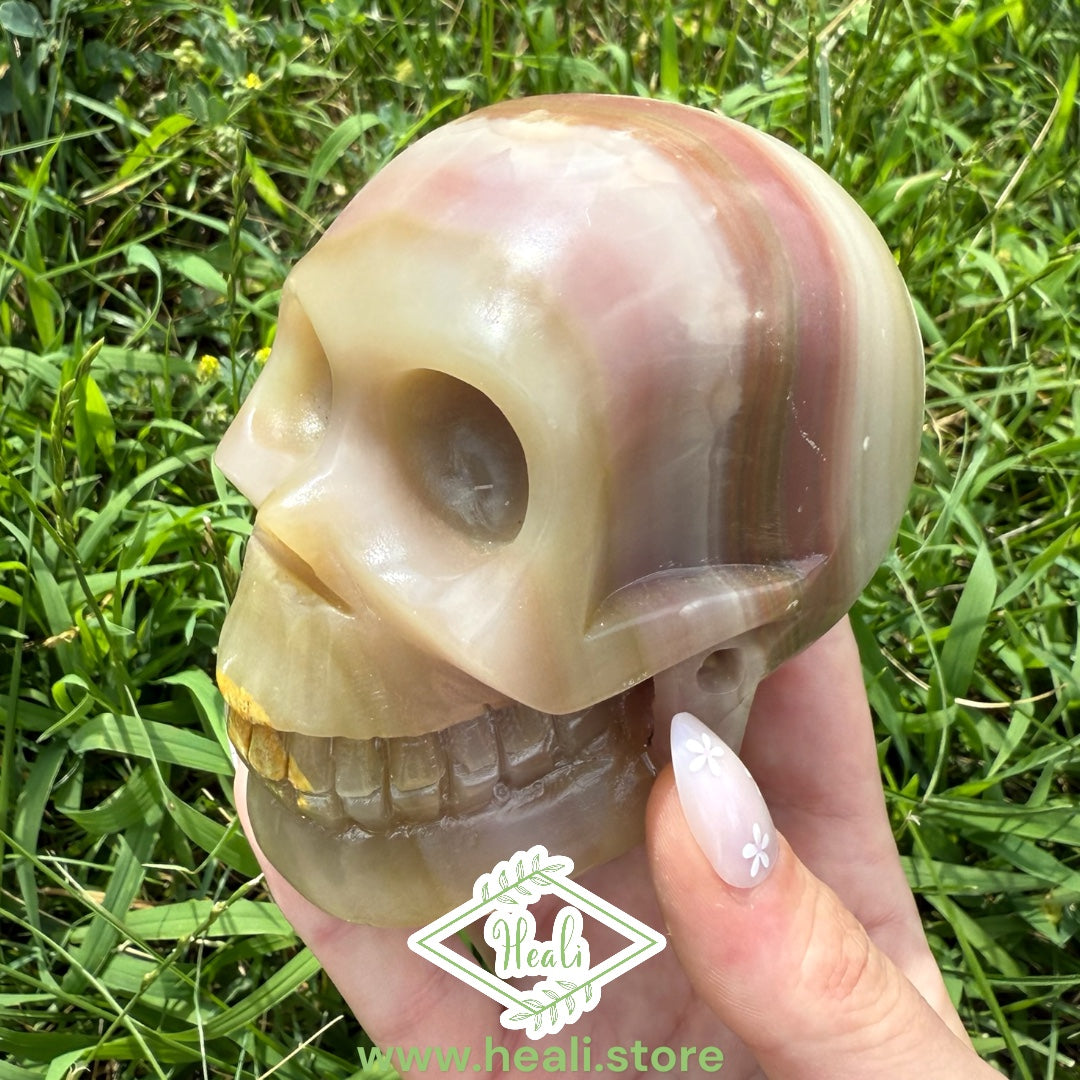 Pink Calcite Skull Carving