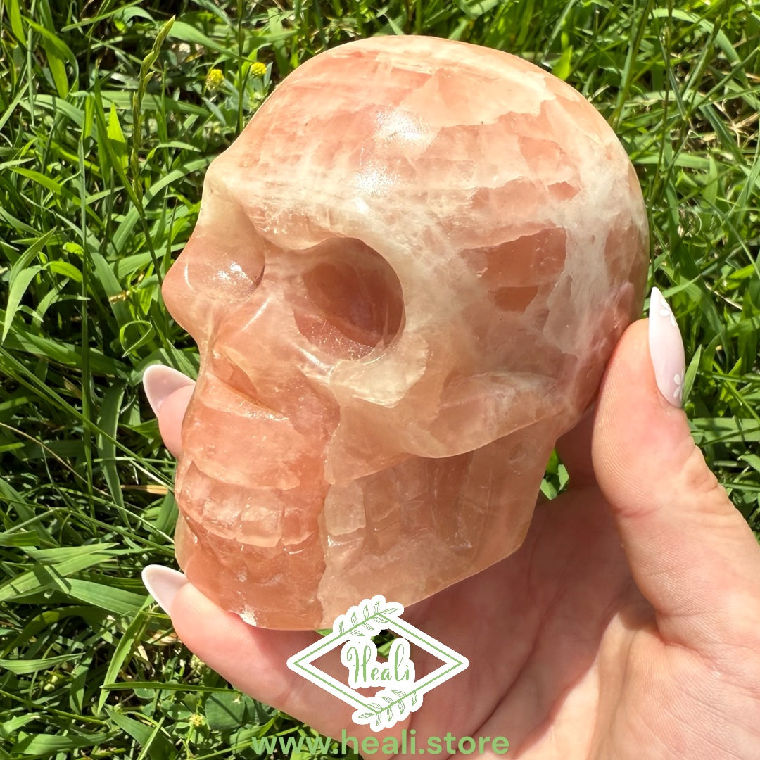 Rose Calcite Skull Carving