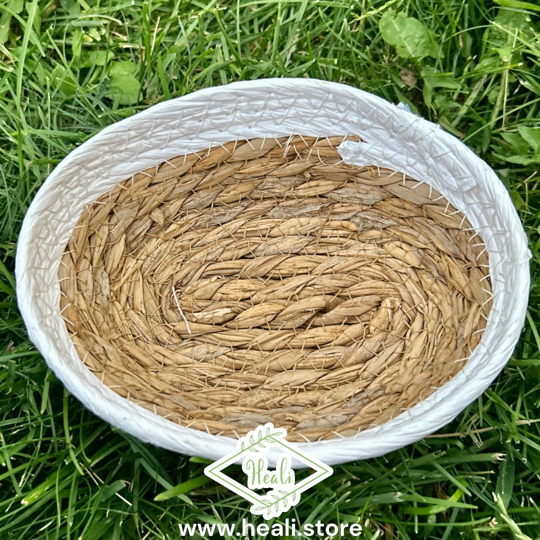 Woven Basket Crystal Display (Dark Tan / White Stripe)