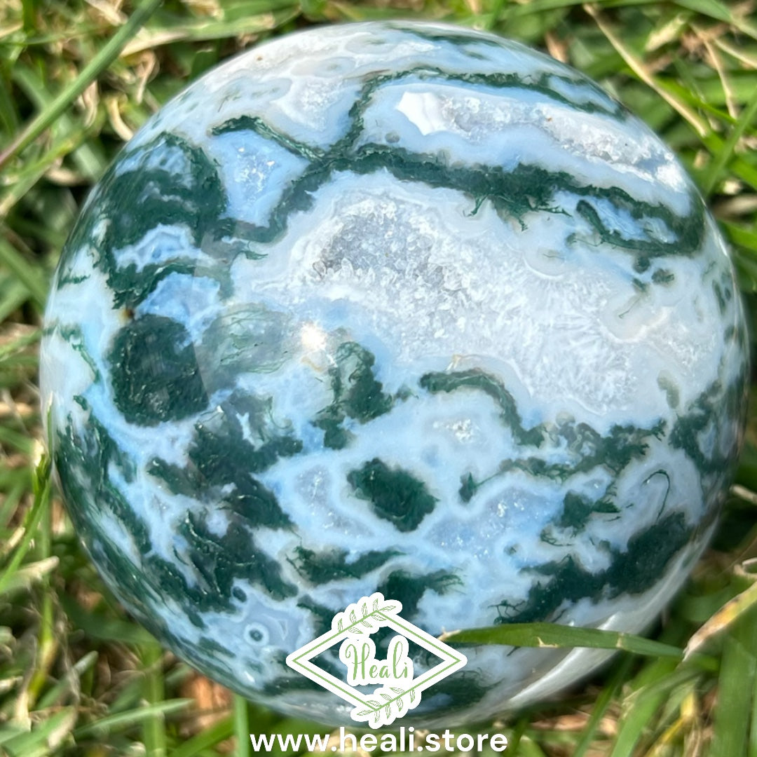 Moss Agate Sphere with Druzy