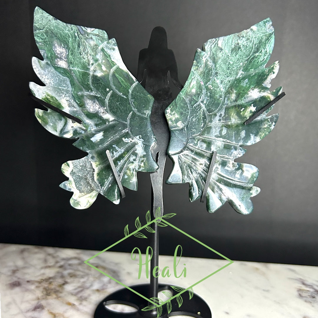 Moss Agate Wings (stand included)