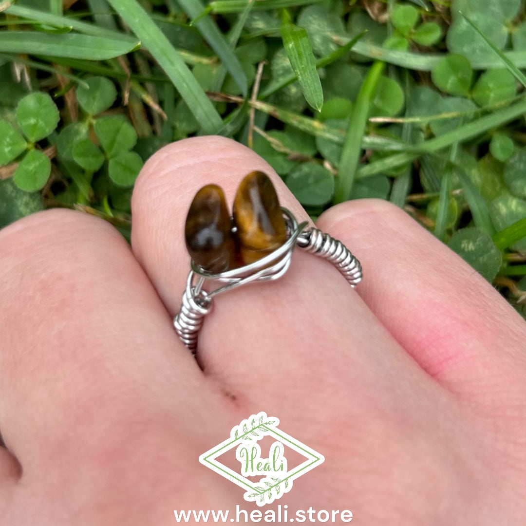 Lunar Cage Ring (size 5) Tigers Eye