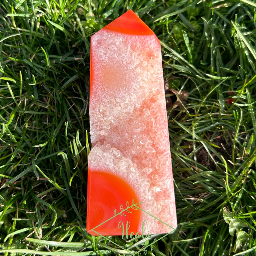 High Grade Carnelian Druzy Towers