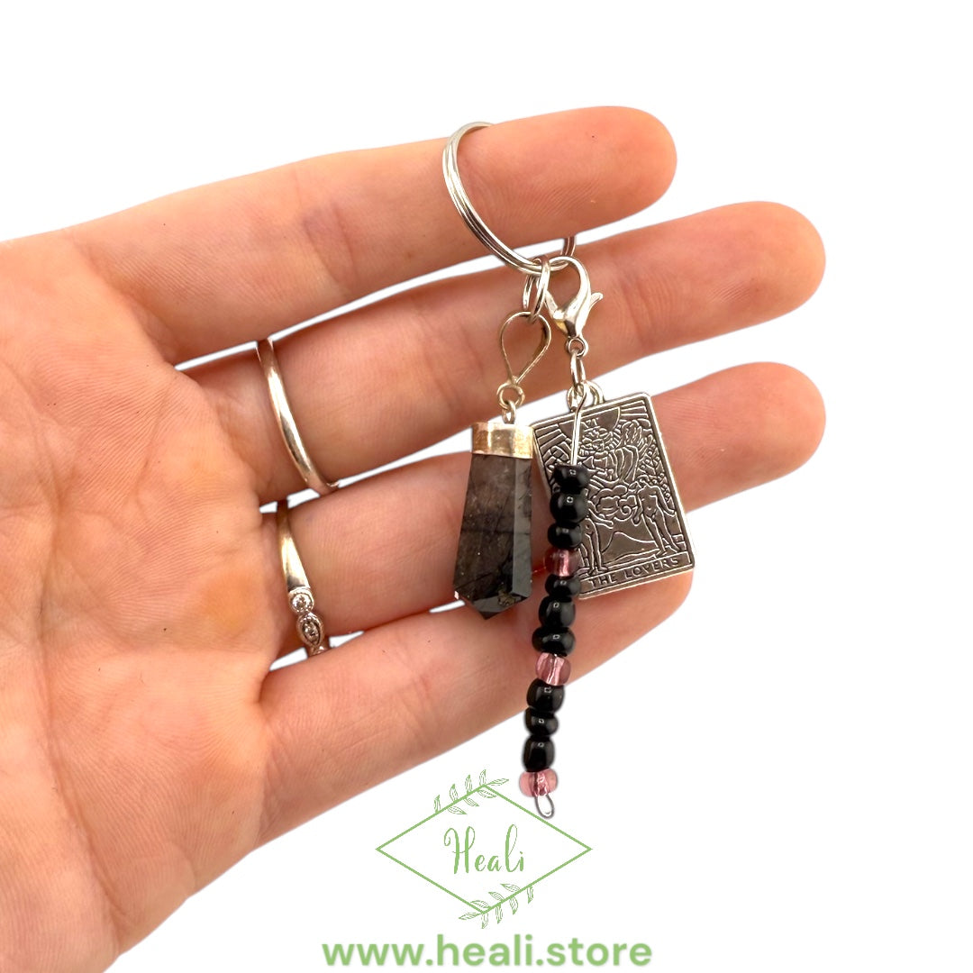 Smoky Quartz Key Chain // The Lovers Tarot Card Charm