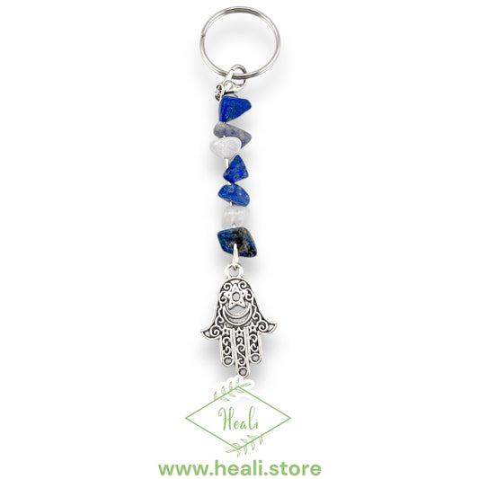 Hamsa Key Chain (Clear Quartz, Lapis Lazuli, Sodalite)