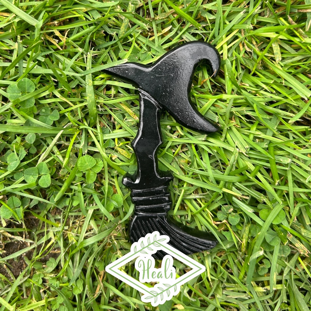 Witches Broom with Hat - Black Jade