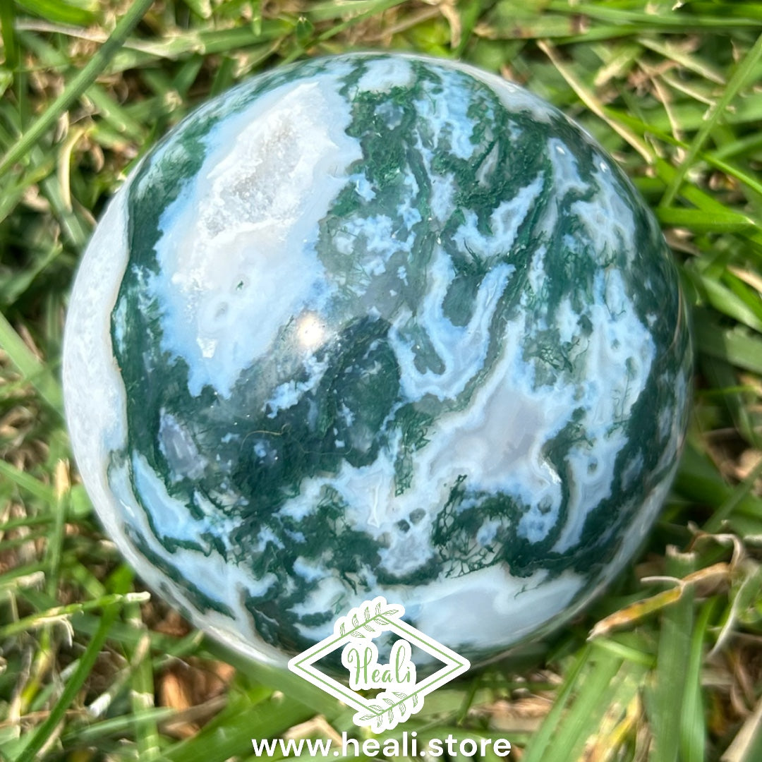 Moss Agate Sphere with Druzy