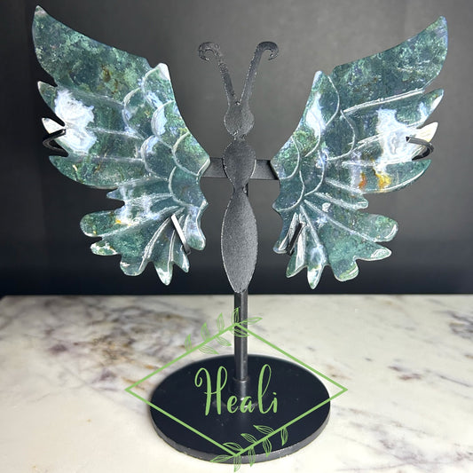 Moss Agate Wings (stand included)