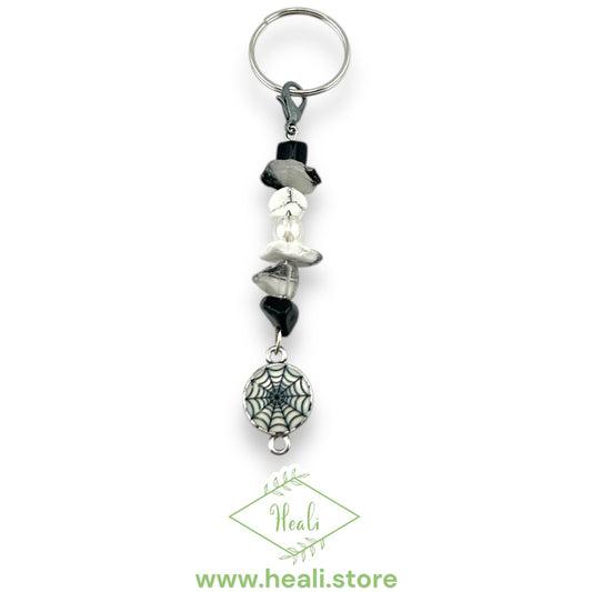 SpiderWeb Key Chain 🕸️ (Black Tourmaline, Howlite, SnowFlake Obsidian)