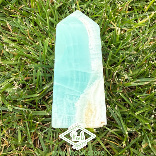 Blue Caribbean Calcite Small Tower - Home + Altar Decor - Crystal Tower