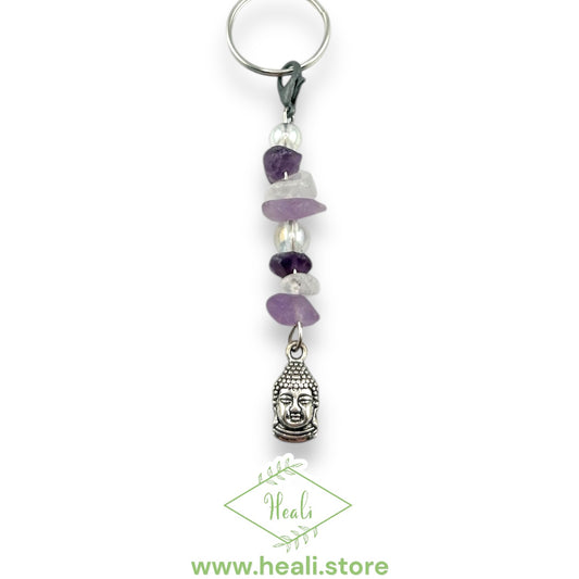 Buddha Key Chain (Amethyst, Clear Quartz)