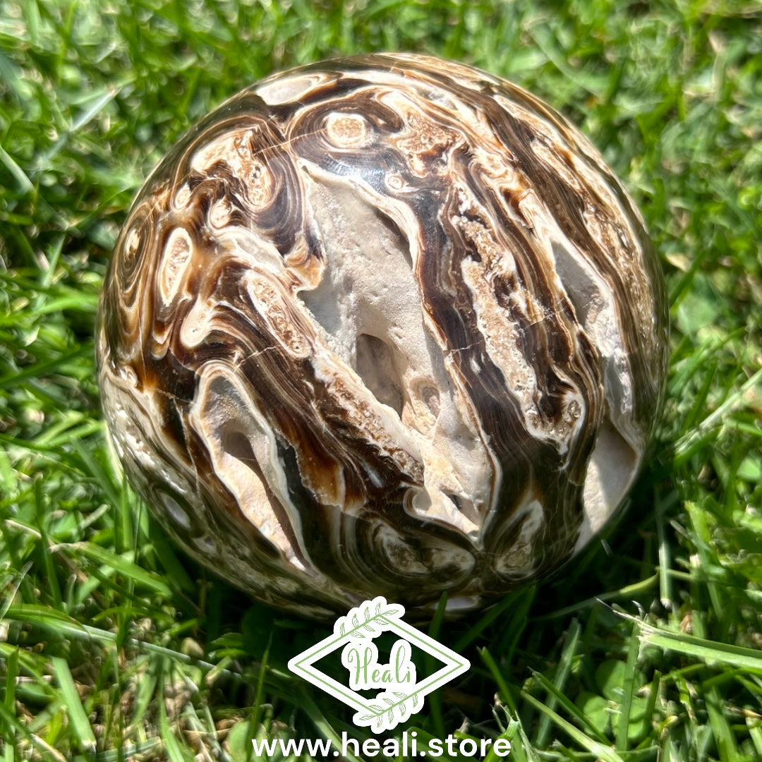 Chocolate Calcite Sphere w druzy - Medium