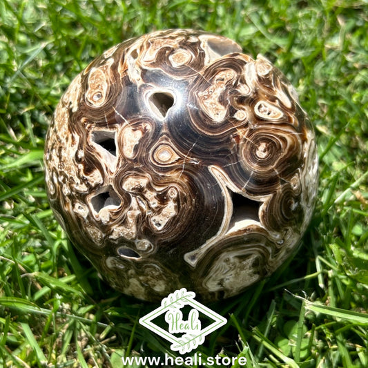 Chocolate Calcite Sphere w druzy - Medium