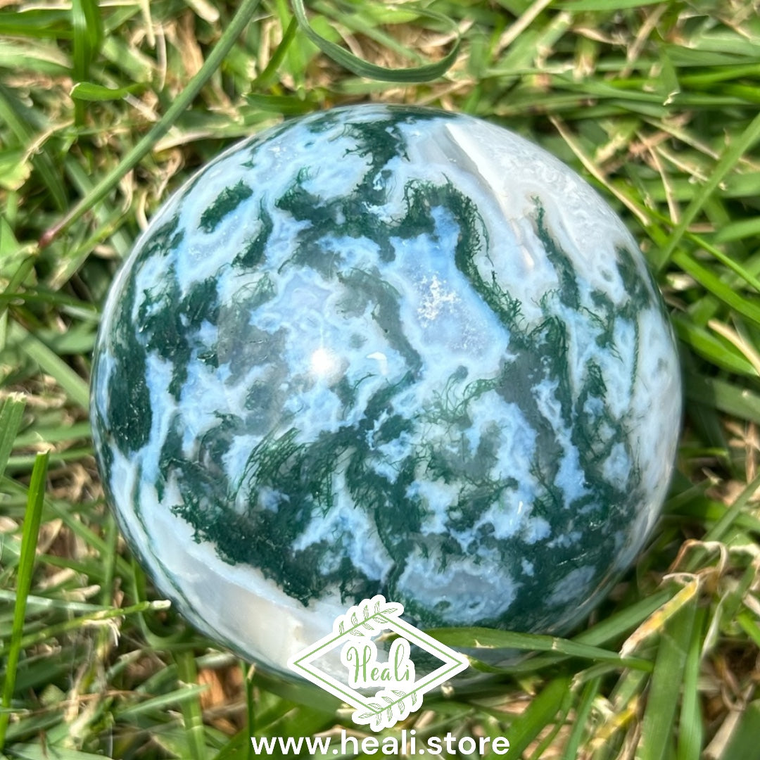 Moss Agate Sphere with Druzy