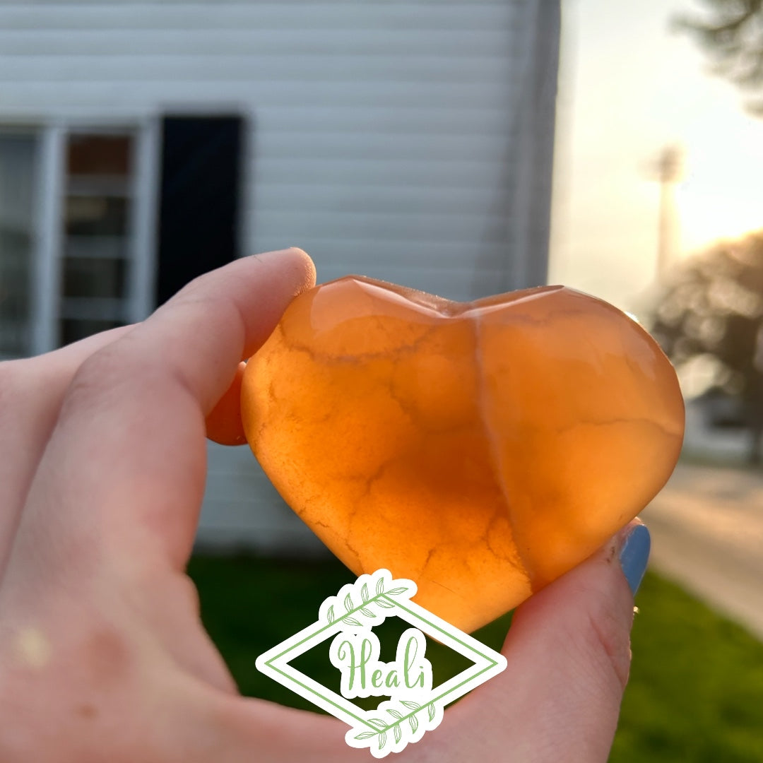 Honey Calcite Heart Palms