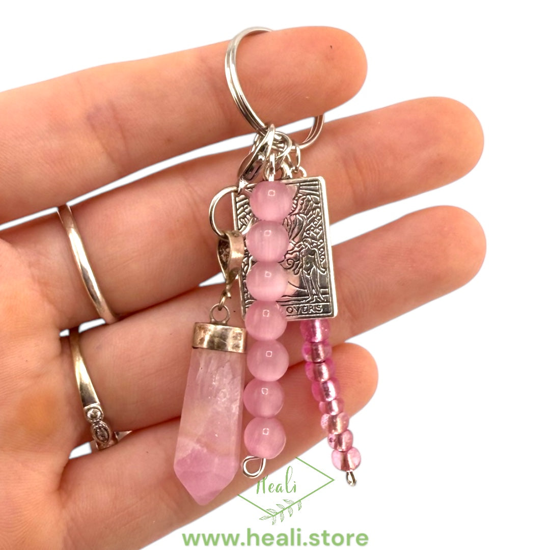 Pink Aragonite Key Chain // The Lovers Tarot Card Charm