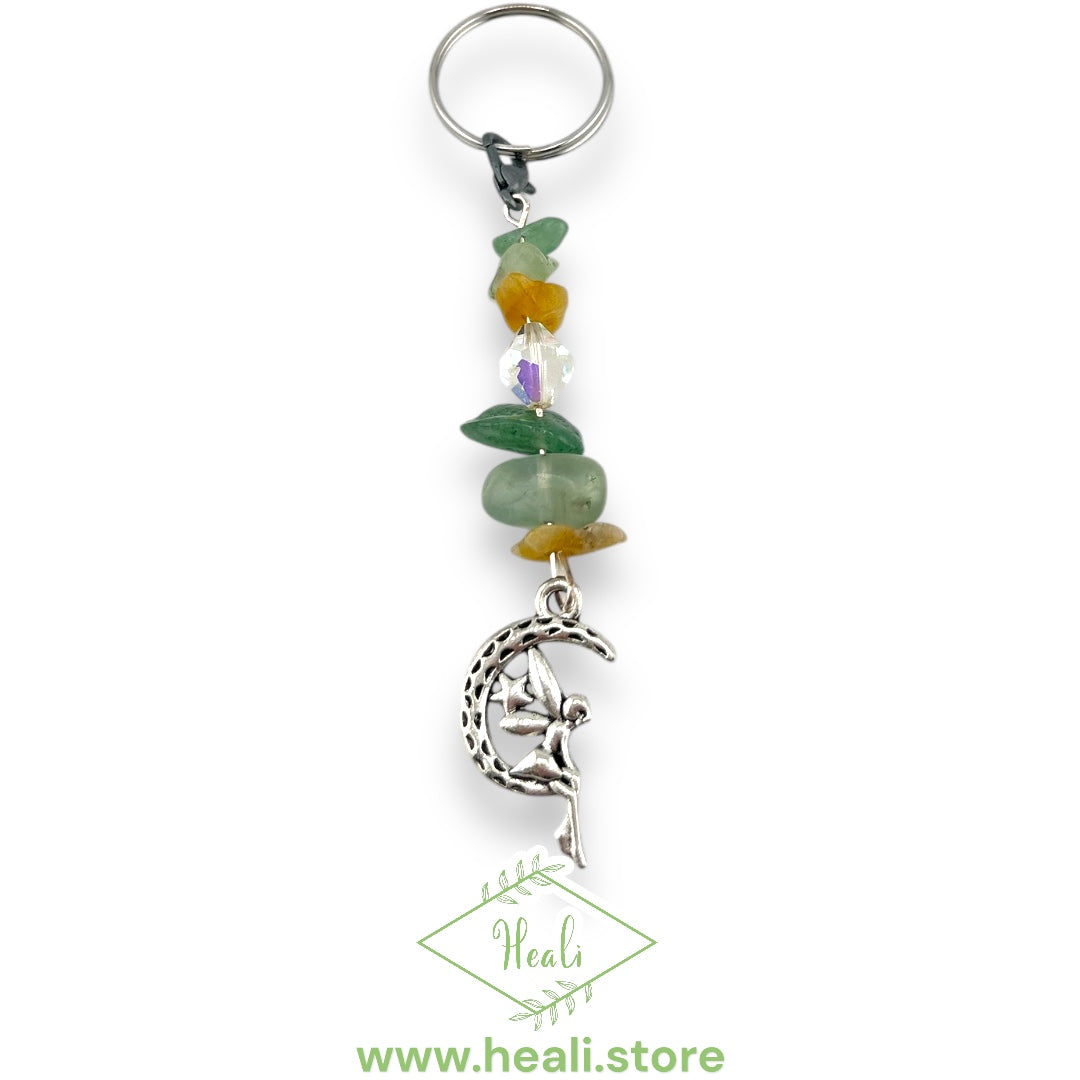 Fairy on Crescent Moon Key Chain🌙 🧚🏼‍♀️  (Green Aventurine, Mookaite, Prehnite)