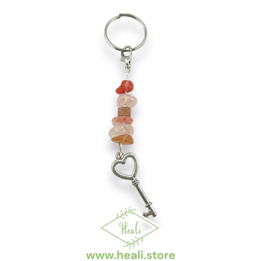 Heart Key Chain ❤️ (Carnelian, Pink Quartz, Sunstone)