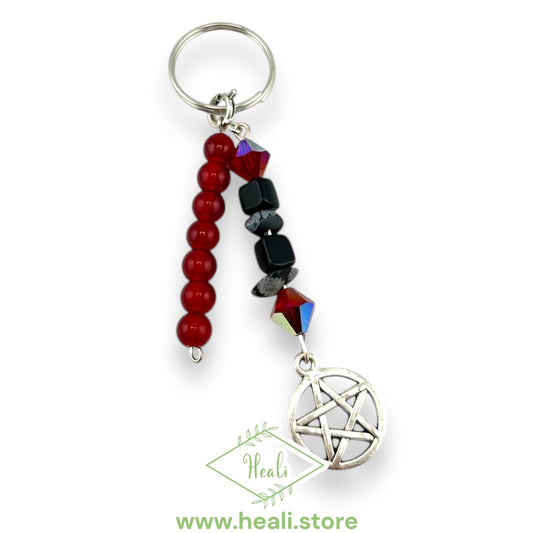 Pentagram Key Chain (Snowflake Obsidian)