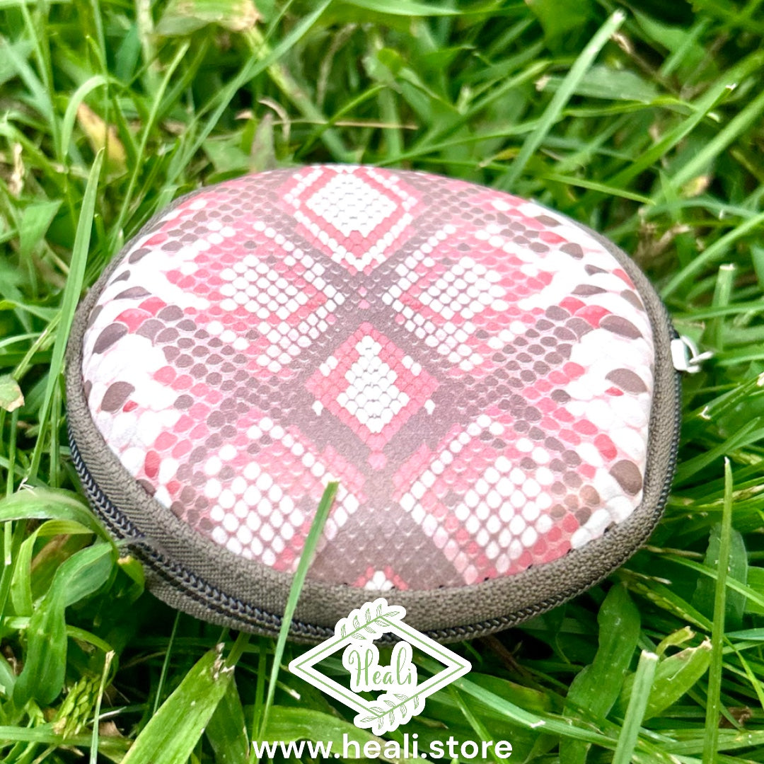 Pink SnakeSkin Design Protective Crystal Carrying Case/Jewelry Holder (Zippers shut & pocket inside)