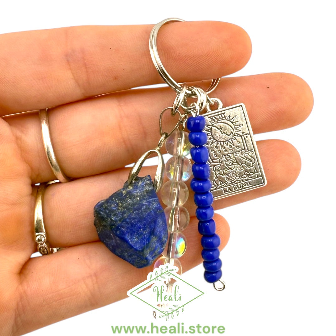 Lapis Lazuli Key Chain // The Moon Tarot Card Charm