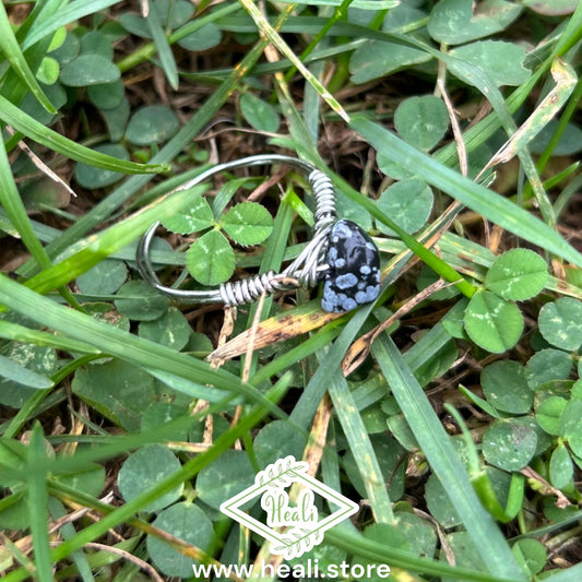 Lunar Cage Ring (size 9) Snowflake Obsidian