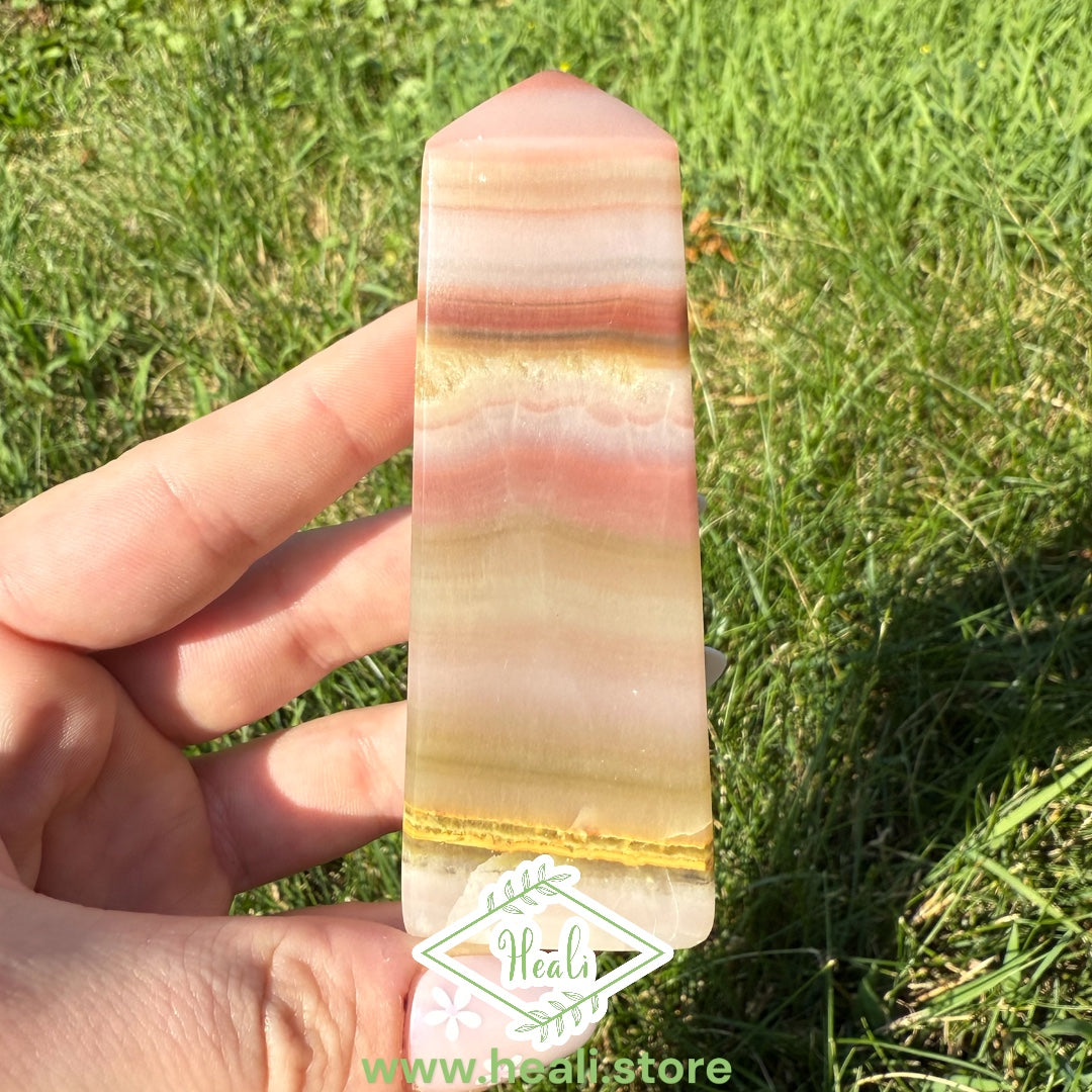 Pink Bubblegum Banded Calcite Small Tower
