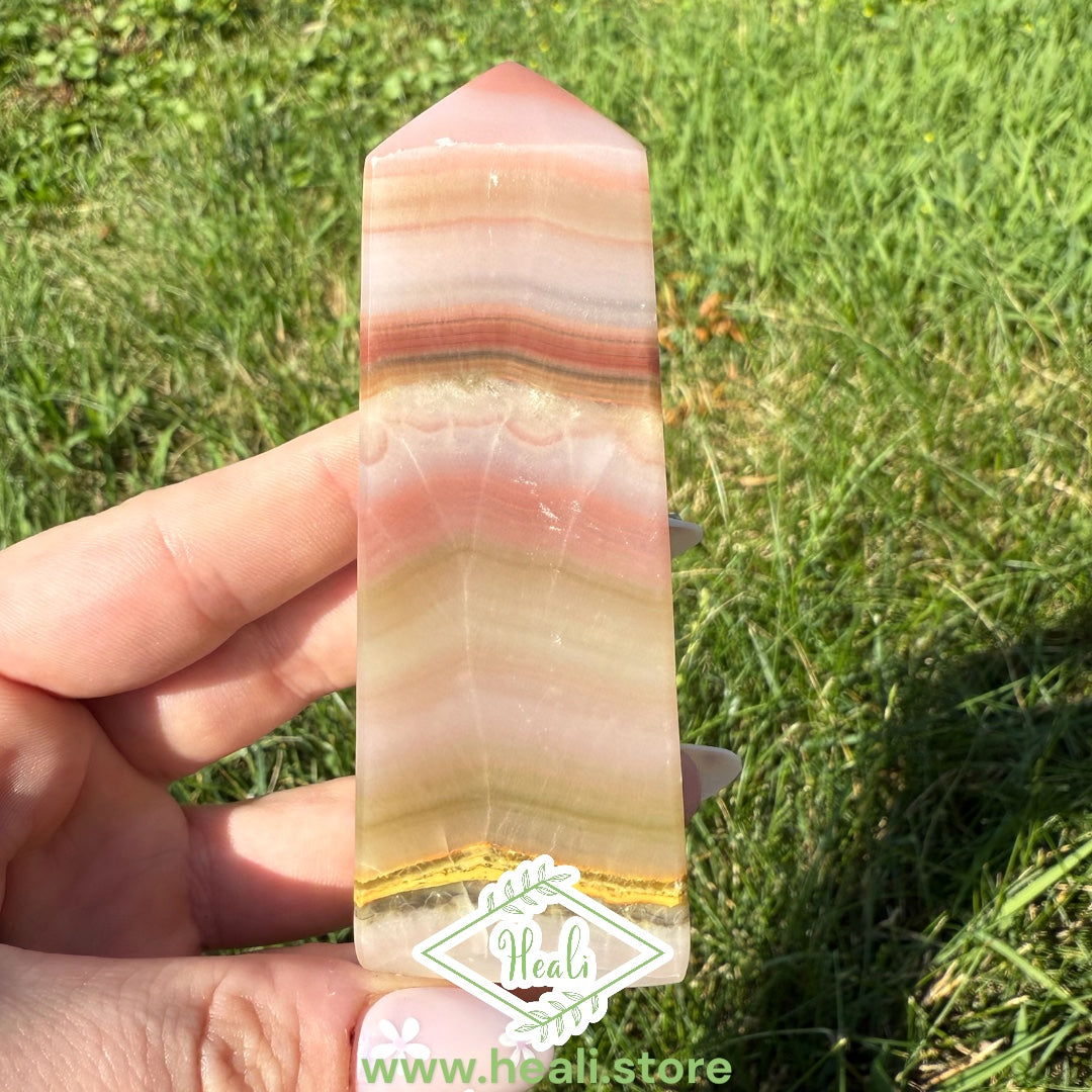 Pink Bubblegum Banded Calcite Small Tower