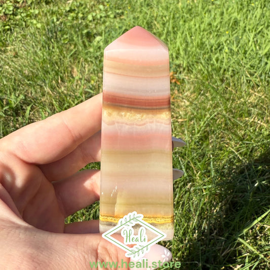 Pink Bubblegum Banded Calcite Small Tower
