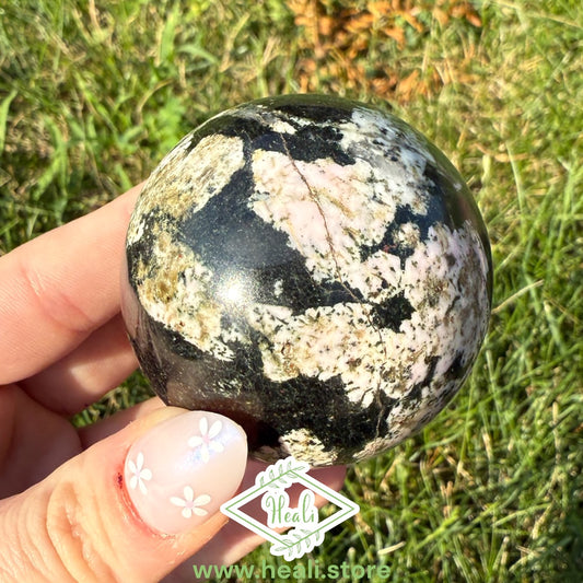 Black Jade with Pink Thulite (Khyber Stone) Small Sphere