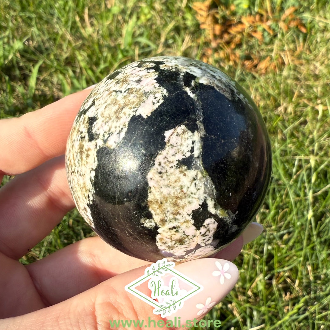 Black Jade with Pink Thulite (Khyber Stone) Small Sphere