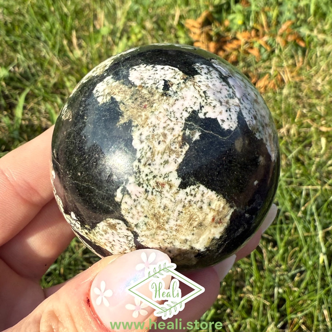 Black Jade with Pink Thulite (Khyber Stone) Small Sphere
