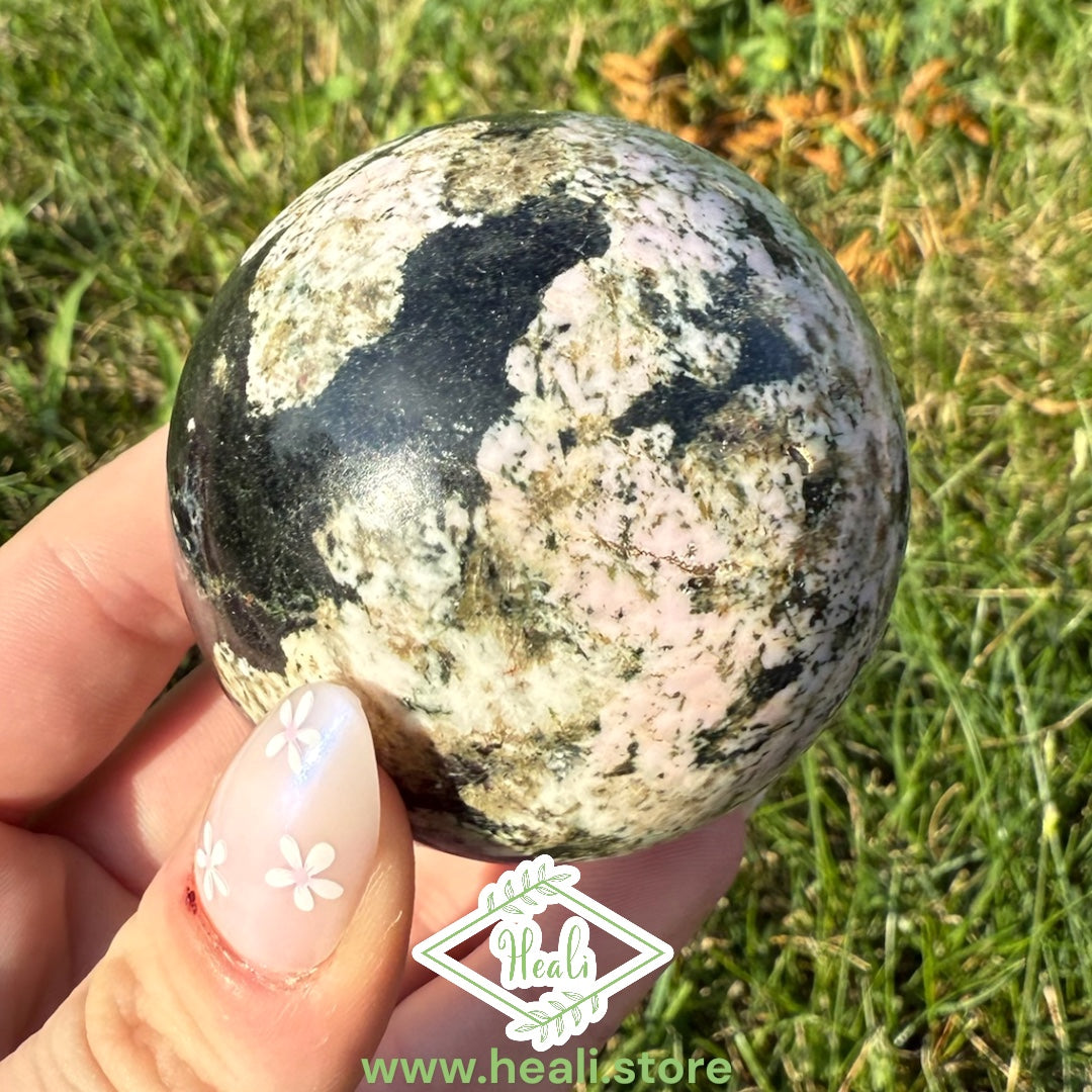 Black Jade with Pink Thulite (Khyber Stone) Small Sphere