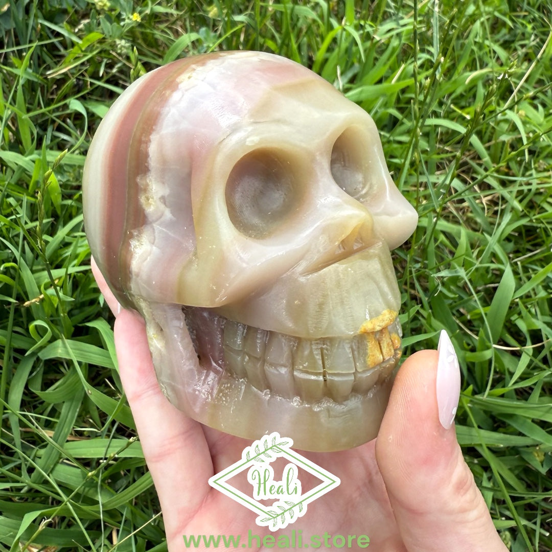Pink Calcite Skull Carving