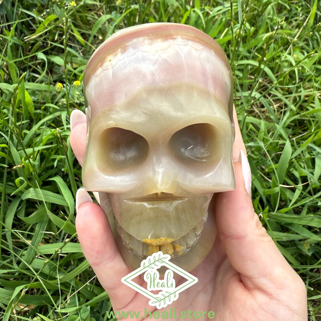 Pink Calcite Skull Carving