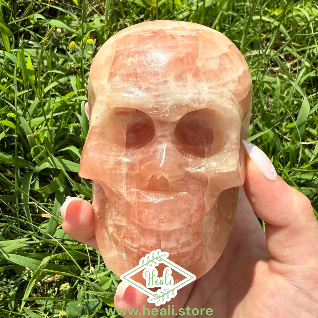 Rose Calcite Skull Carving