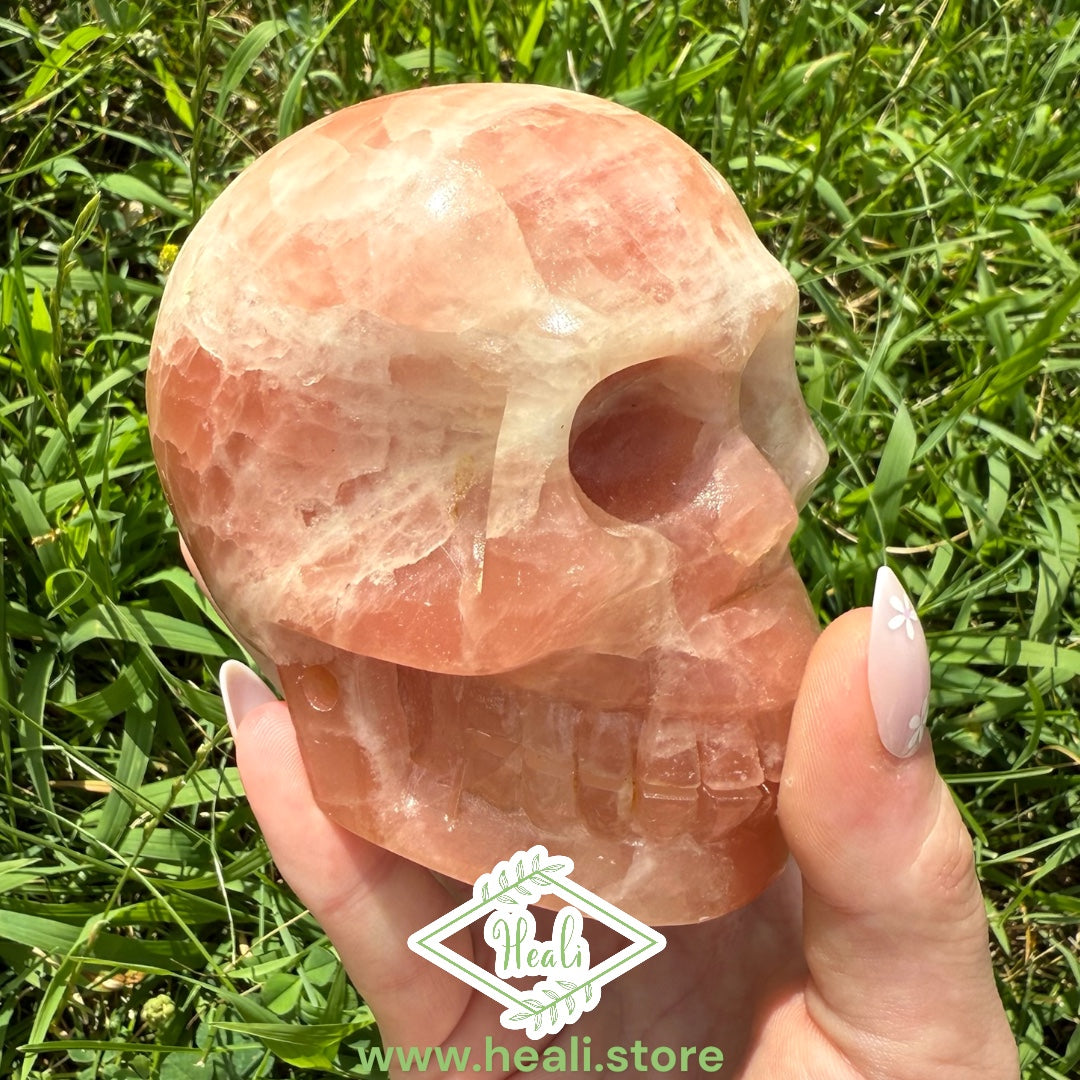 Rose Calcite Skull Carving