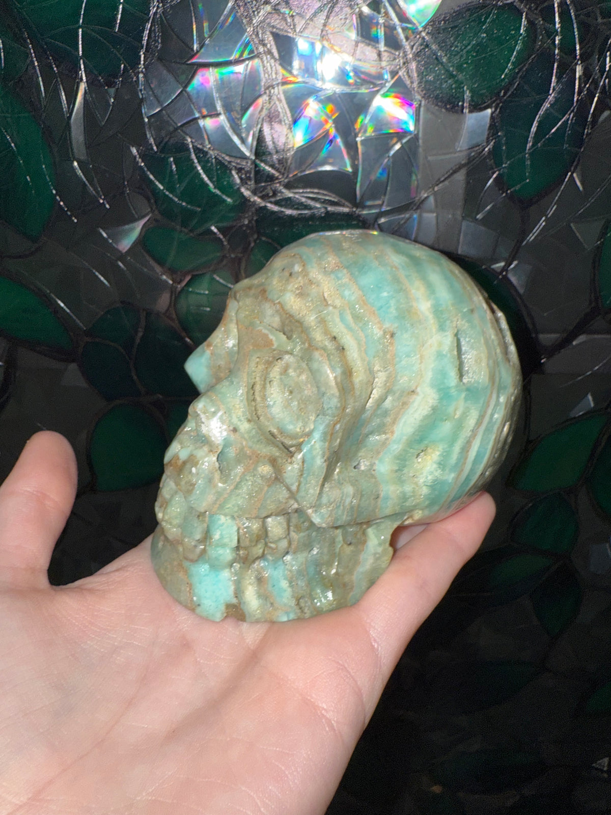 Blue Aragonite skull