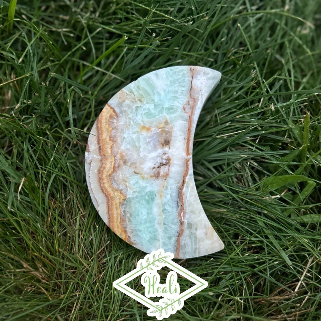 Blue Caribbean Calcite Moon Carving (Medium)