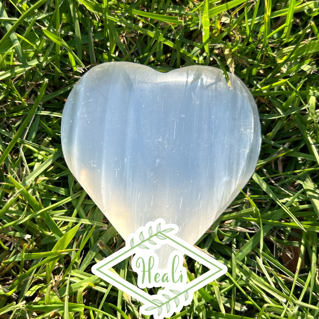 Selenite Heart Palm Stone